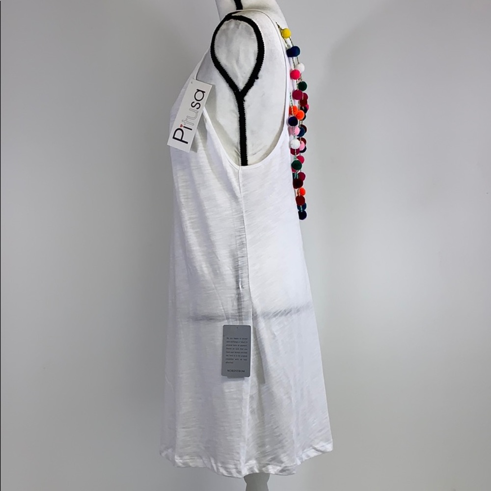 Pitusa White Cotton Dress multicolored Pom Poms - Picture 2 of 8